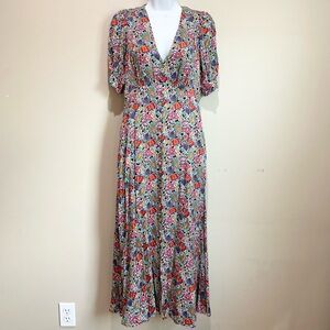 BODEN Satin Floral Button Midi Dress